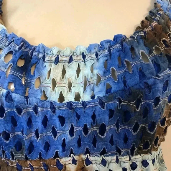 Muse Blue Brown Tye Dye Eyelit Babydoll Dress - Picture 5 of 6